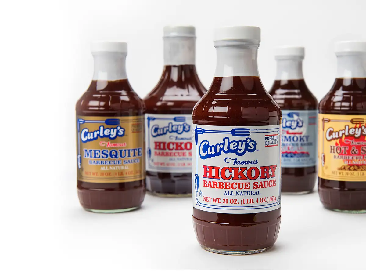 Group of Curley's Famous Sauces bottles